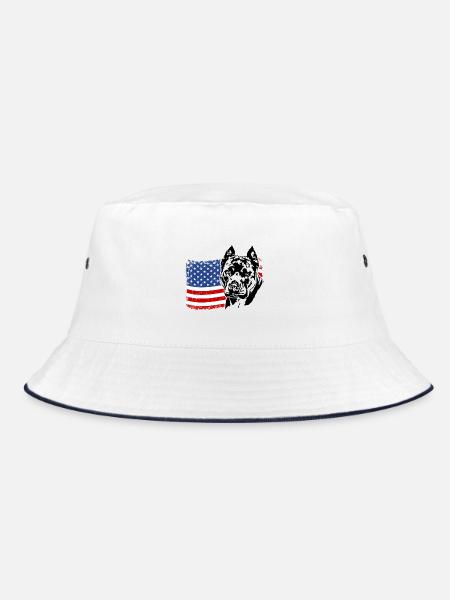 American Staffordshire US Amerika Fahne Wilsigns - Bucket Hat - Weiß/Navy - Vorne