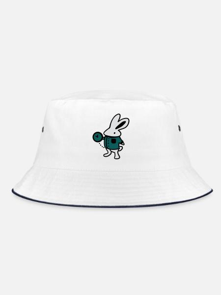Rabbit + Clock - Bucket Hat - white/navy - Front
