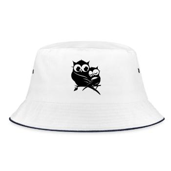 two owls on a branch - Bucket Hat - white/navy - Front