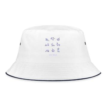 Katze yoga om Meditation Sport Workout Spiritual - Bucket Hat - Weiß/Navy - Vorne