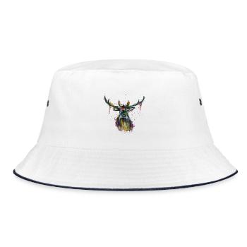 Bunter Hirsch - Bucket Hat - Weiß/Navy - Vorne
