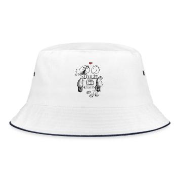 Flitterwochen Hochzeitspaar mit Herz und Auto - Bucket Hat - Weiß/Navy - Vorne