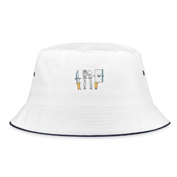 Kindermotiv tanzendes Besteck Kindershirt Besteck - Bucket Hat - Weiß/Navy - Vorne