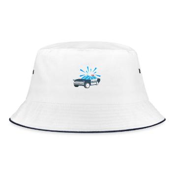 Kindershirt Polizeiauto Kindermotiv Polizei - Bucket Hat - Weiß/Navy - Vorne