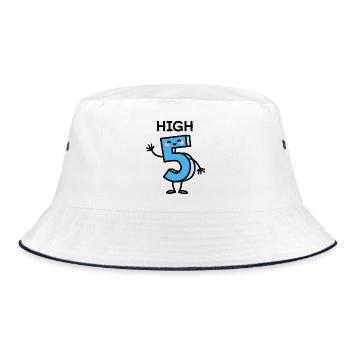 High 5 - Cartoon Nummer Geburtstag fünf Jahre alt - Bucket Hat - Weiß/Navy - Vorne