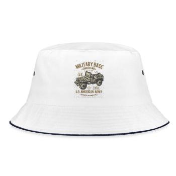 Militärbasis US Jeep Vintage - Bucket Hat - Weiß/Navy - Vorne