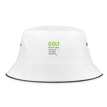 Golf golfen Golfschläger Caddy Geschenk Golfshirt - Bucket Hat - Weiß/Navy - Vorne
