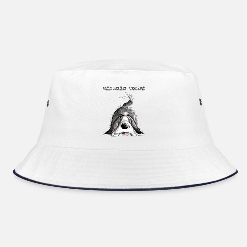 Playing Bearded Collie - Bucket Hat - white/navy