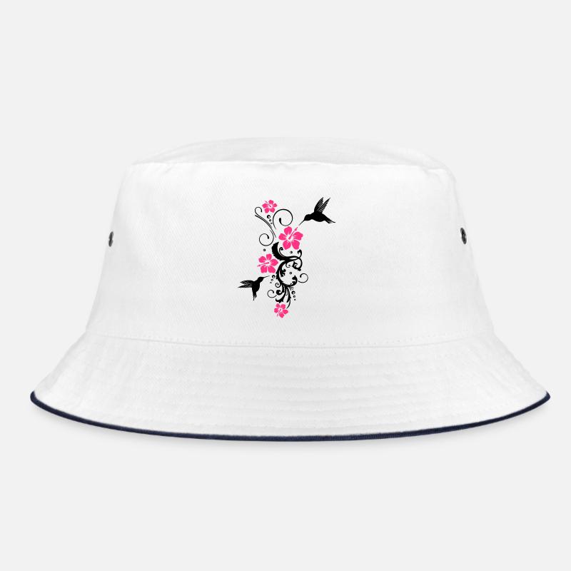 Colibri avec des fleurs d'hibiscus - Bob - blanc/marine