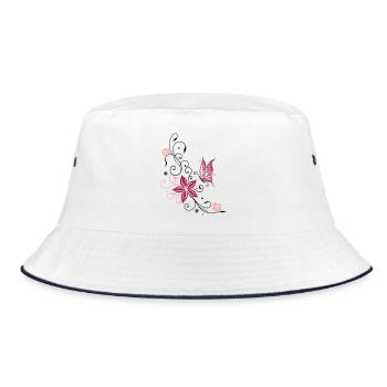 Flowers with filigree floral ornament. Feminine. - Bucket Hat - white/navy - Front