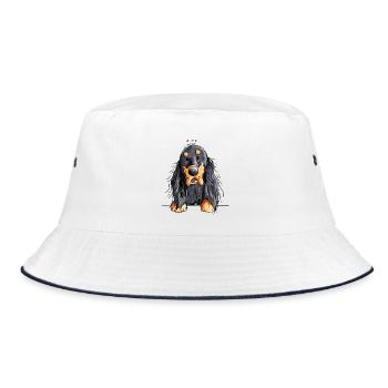 Gordon Setter - Hund - Dog - Comic - Bucket Hat - Weiß/Navy - Vorne