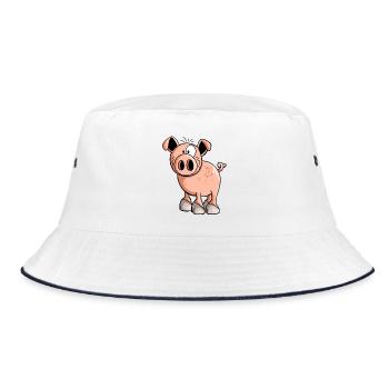 Pink Pig - Cartoon - Piglet - Gift - Bucket Hat - white/navy - Front