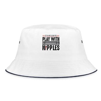 Red Valve In Pipe Illustration - Bucket Hat - white/navy - Front