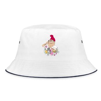 A garden gnome as a hipster with glasses and tattoos - Bucket Hat - white/navy - Front