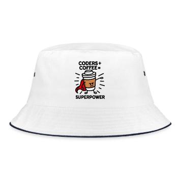 Coders + coffee = superpower (superhero) light - Bucket Hat - Weiß/Navy - Vorne