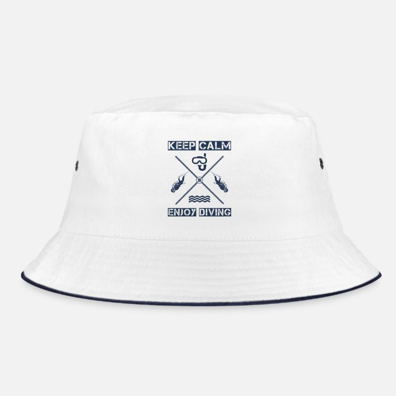 Keep Calm - Enjoy Diving - Bucket Hat - Weiß/Navy
