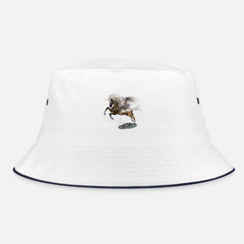 Wunderbares Steampunk-Einhorn mit Pilzen - Bucket Hat - Weiß/Navy