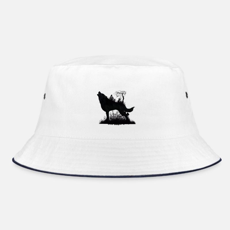 Awesome wolf with fairy at night Bucket Hat