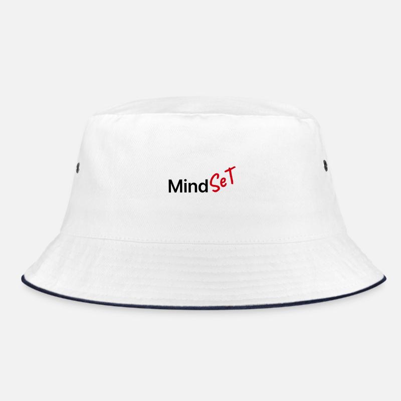 Rotes Handgeschriebenes Set auf schwarzem Hintergrund - Bucket Hat - Weiß/Navy