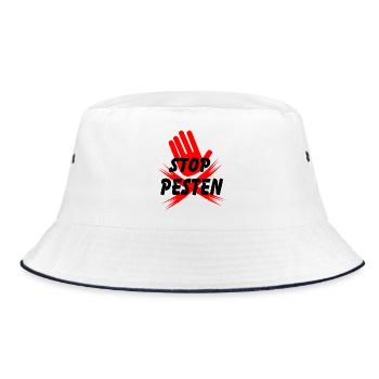 Stoppen Sie das Mobbing von Hand und Kreuzlogo Niederländischer Text - Bucket Hat - Weiß/Navy - Vorne
