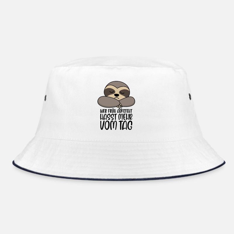 Faultier Wer früh aufsteht hasst mehr vom Tag - Bucket Hat - Weiß/Navy