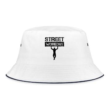 street workout symbol calisthenics pull up logo - Bucket Hat - white/navy - Front