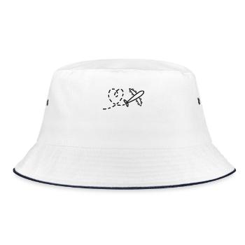 Liebe und Reiselust: Herz und Flugzeug - Bucket Hat - Weiß/Navy - Vorne