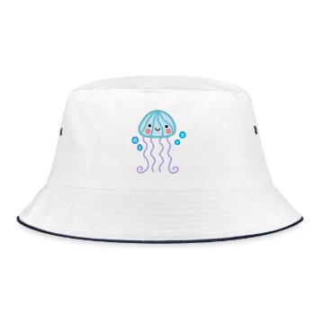 Niedlichkeit und Freude, glückliche Kawaii Qualle - Bucket Hat - Weiß/Navy - Vorne