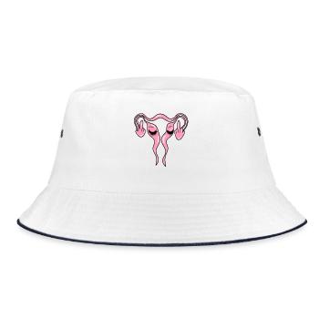 FCK Uterus - Eierstöcke mit Wimpern - Bucket Hat - Weiß/Navy - Vorne