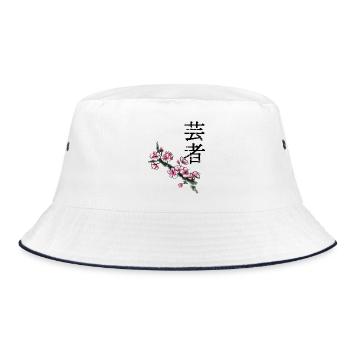 Pflaumenblütenzweig in Aquarell - Bucket Hat - Weiß/Navy - Vorne