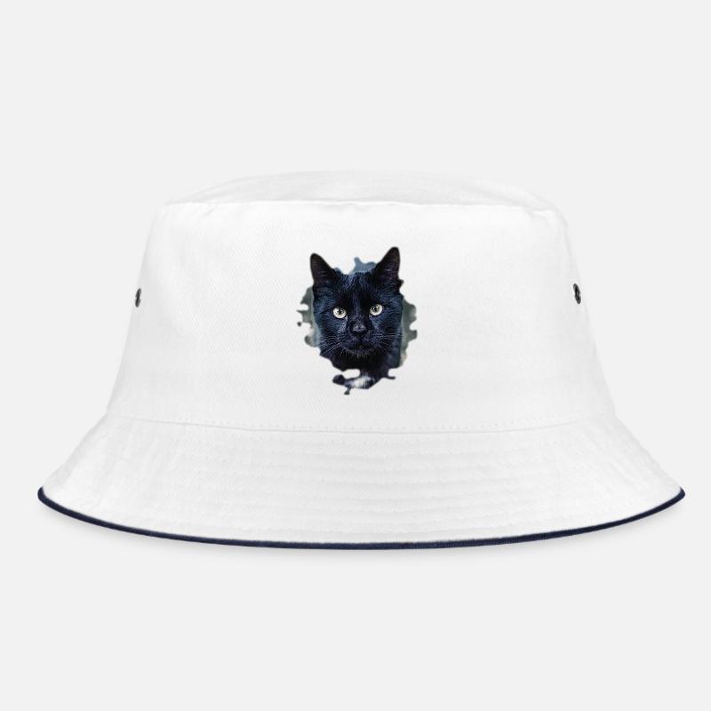 black cat black cat - Bucket Hat - white/navy