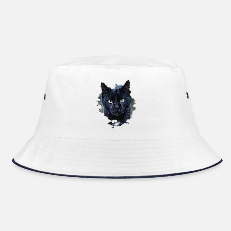blackcat/ schwarze Katze - Bucket Hat - Weiß/Navy