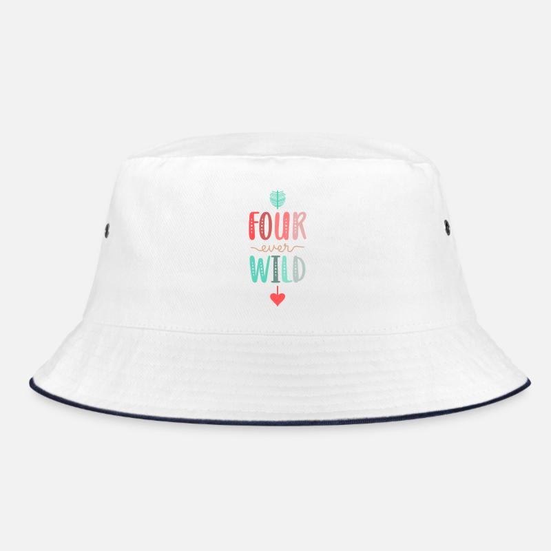 Four Ever Wild 4. Geburtstagsgeschenk Mädchen - Bucket Hat - Weiß/Navy