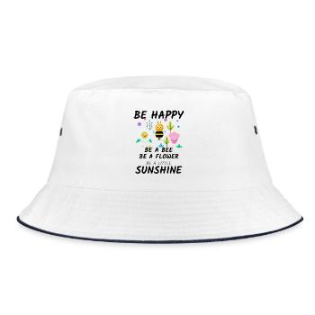 Fröhliches Gartenmotiv: Blume, Biene - Bucket Hat - Weiß/Navy - Vorne