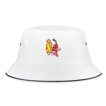 Lustige Chilischote - Peperoni - Bucket Hat - Weiß/Navy - Vorne