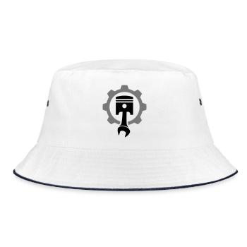 Engine, piston, gear - Bucket Hat - white/navy - Front