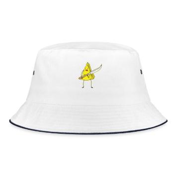 Stück Käse mit Käsemesser - Bucket Hat - Weiß/Navy - Vorne