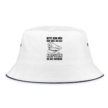 Kapitän Mütze Käptn Bootsführerschein Schifffahrt - Bucket Hat - Weiß/Navy - Vorne