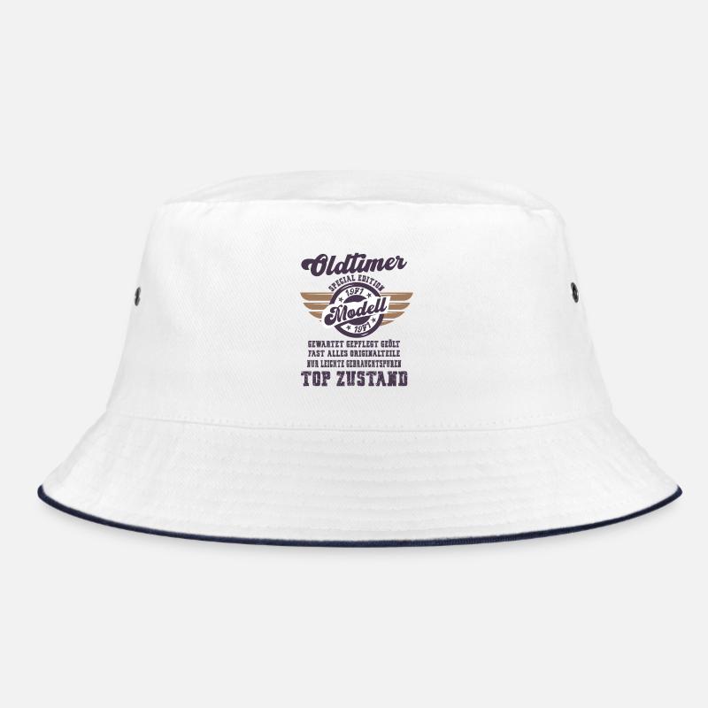 Oldtimer Modell Retro Flügel Geschenk - Bucket Hat - Weiß/Navy