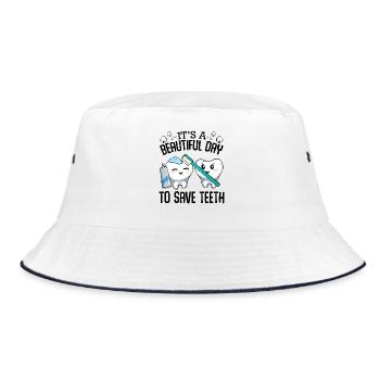 Zahnpflege Duo: Zähneputzen - Bucket Hat - Weiß/Navy - Vorne