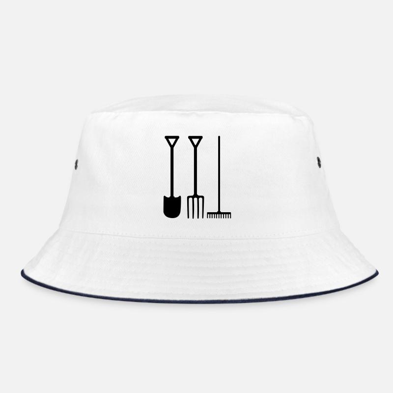 Garden tools shovel rake and pitchfork Bucket Hat
