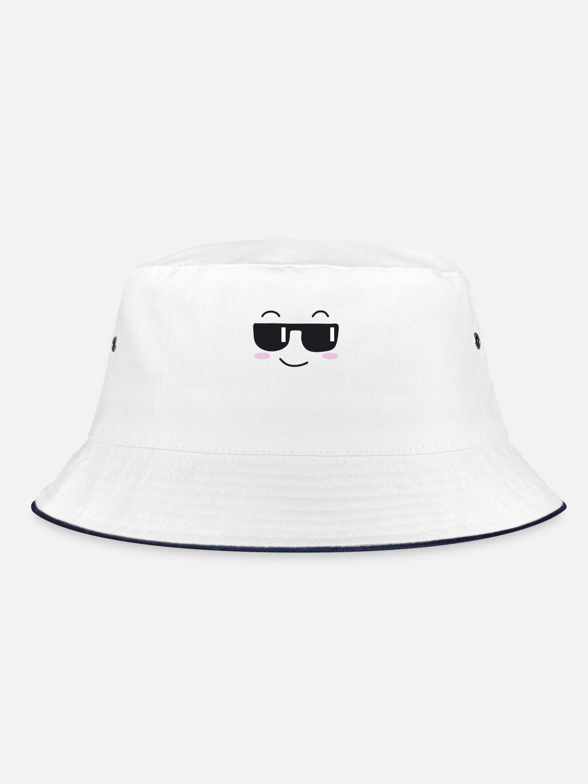 Sunglasses laugh face - Bucket Hat - white/navy - Front