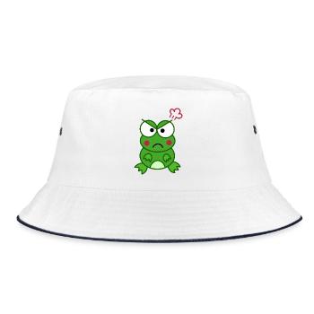 Wütender Frosch – Cartoon Frog Design - Bucket Hat - Weiß/Navy - Vorne