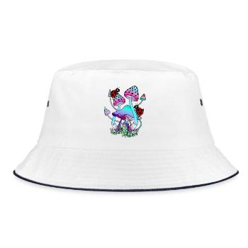 Zauberpilze mit Marienkäfer farbenfrohe Pilzkunst - Bucket Hat - Weiß/Navy - Vorne