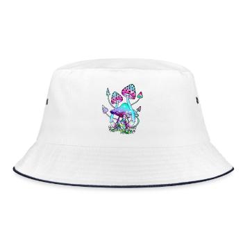 Magic Mushrooms Bunte Glitzer Pilzkunst - Bucket Hat - Weiß/Navy - Vorne