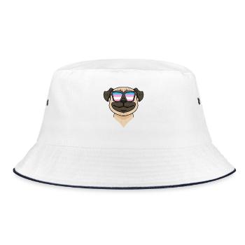 Transgender Mops Hund - Hund mit Brille - Bucket Hat - Weiß/Navy - Vorne