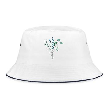 blumenwiese blautöne Trockenblumen - Bucket Hat - Weiß/Navy - Vorne