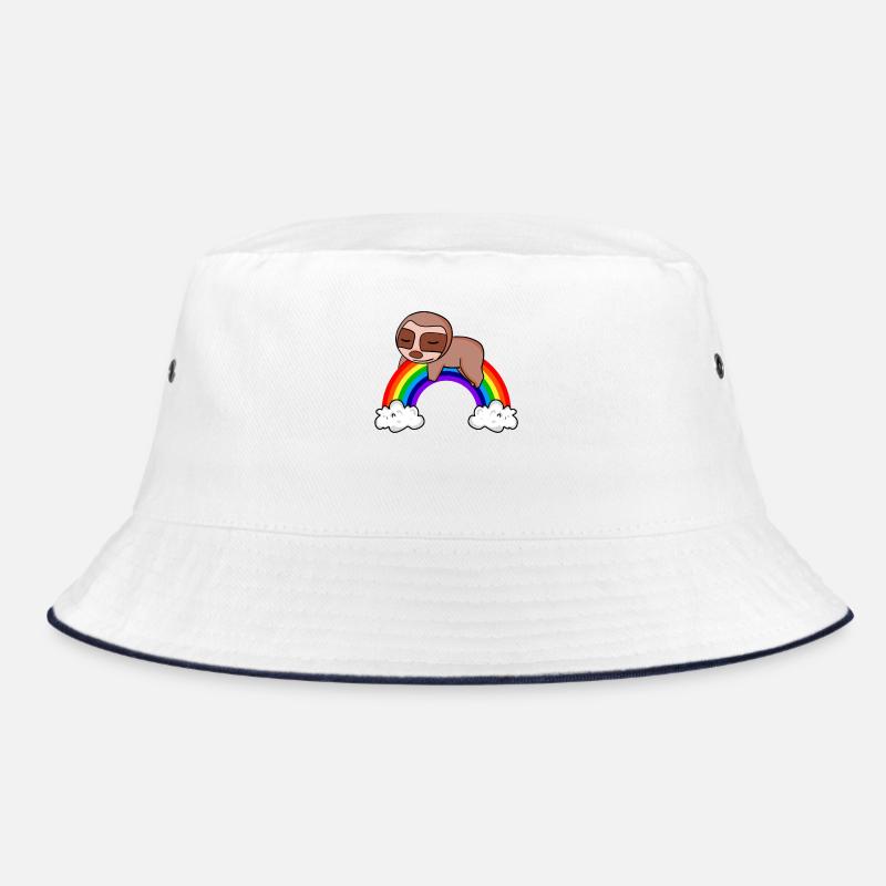 Regenbogen Faultier - Bucket Hat - Weiß/Navy