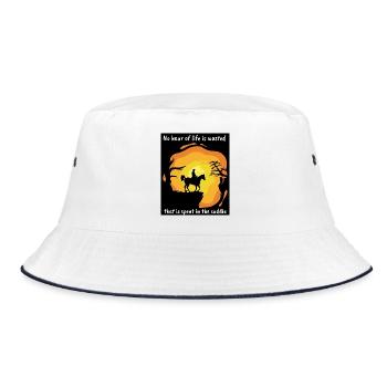 Reitersprüche Reiten Sonnenuntergang Reiter Pferd - Bucket Hat - Weiß/Navy - Vorne