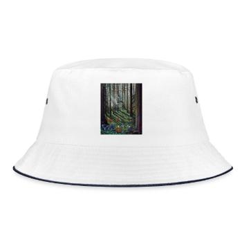Enchanted Forest Sunbeams Illustration - Bucket Hat - white/navy - Front